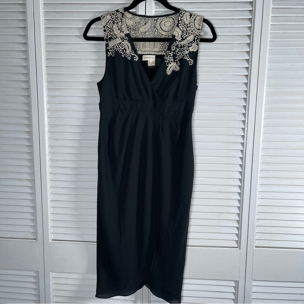 Meadow Rue Anthropologie Black Embroidered Mesh Midi‎ Dress – Size 0